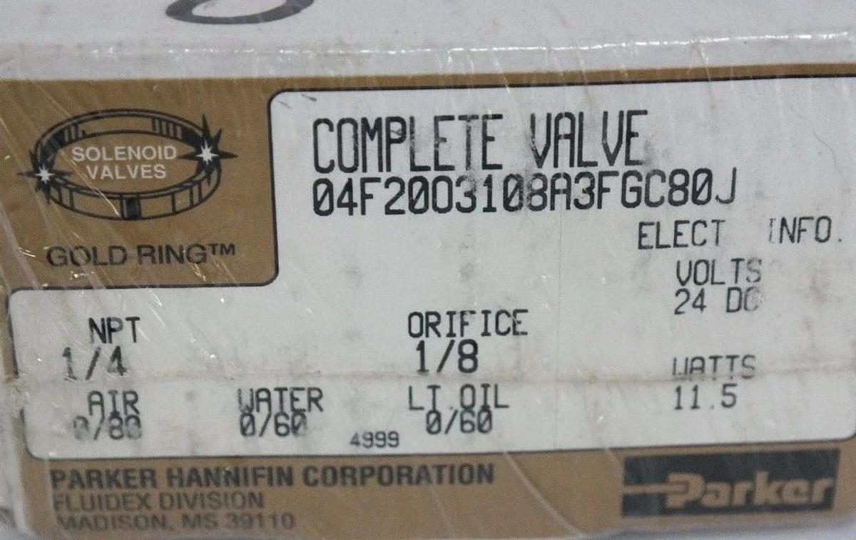 Used NIB PARKER BRUNSWICK 04F20O3108A3FGC80J SOLENOID VALVE 1/4 NPT 24VDC PO220-0450