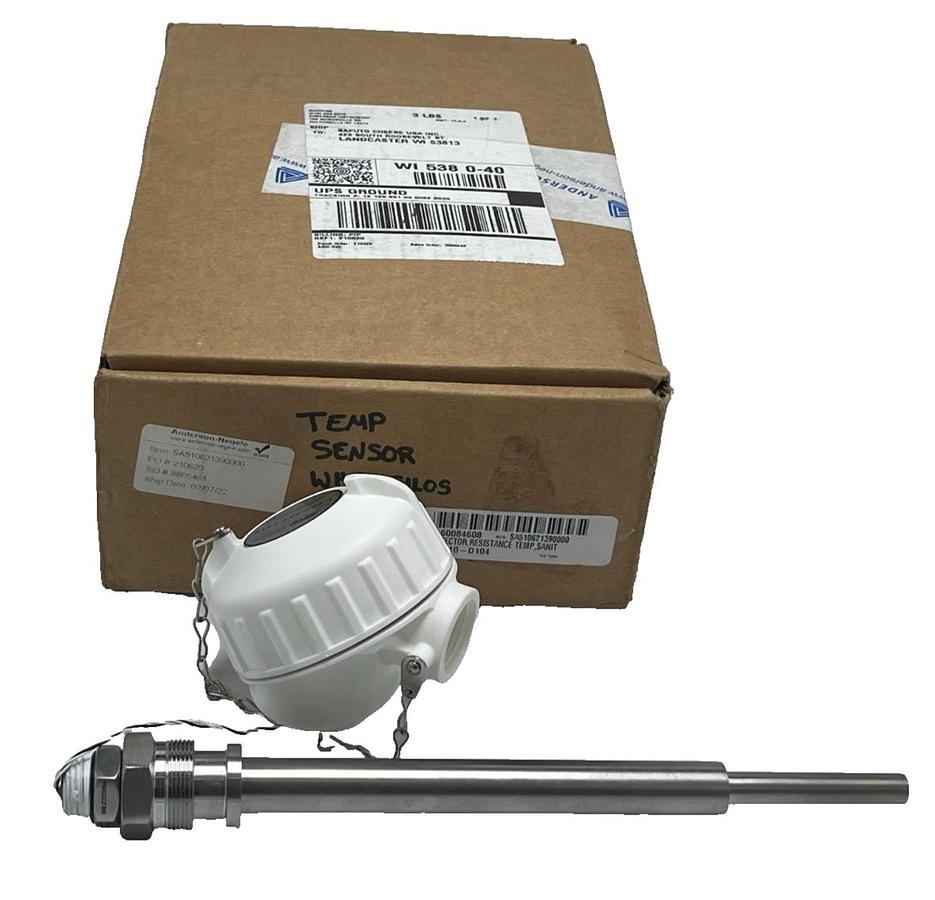 Used Anderson SA510621390000 Sanitary RTD Temp. Sensor 100 Ohm 9.13" Projectile Well