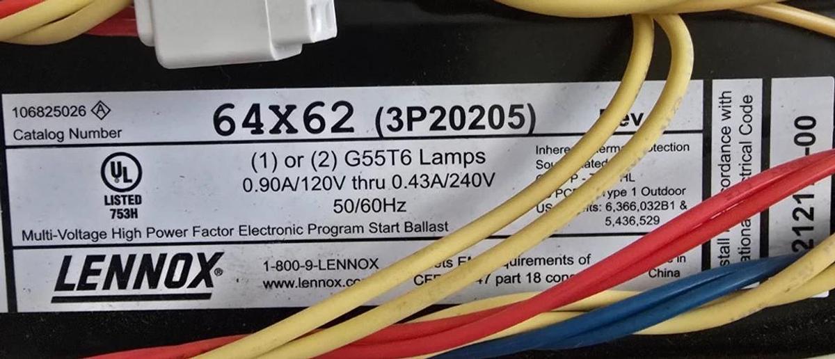 LENNOX 64X62 (3P20205) OEM UV BALLAST KIT HCUV 2000 FOR HUMIDIFIER NSMP