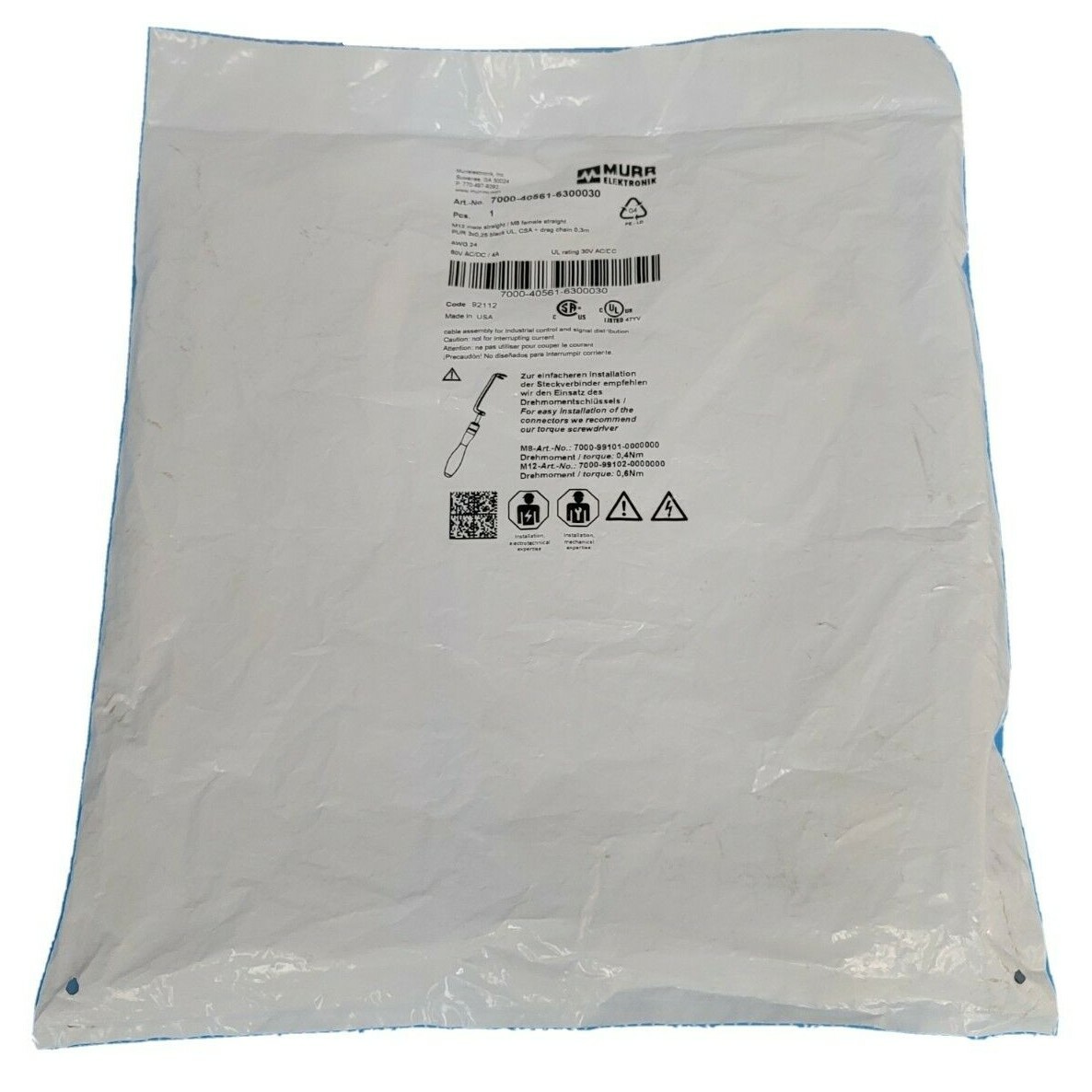 NEW MURR ELEKTRONIK 7000-40561-6300030 M12 MALE STRAIGHT / M8 FEMALE STRAIGHT