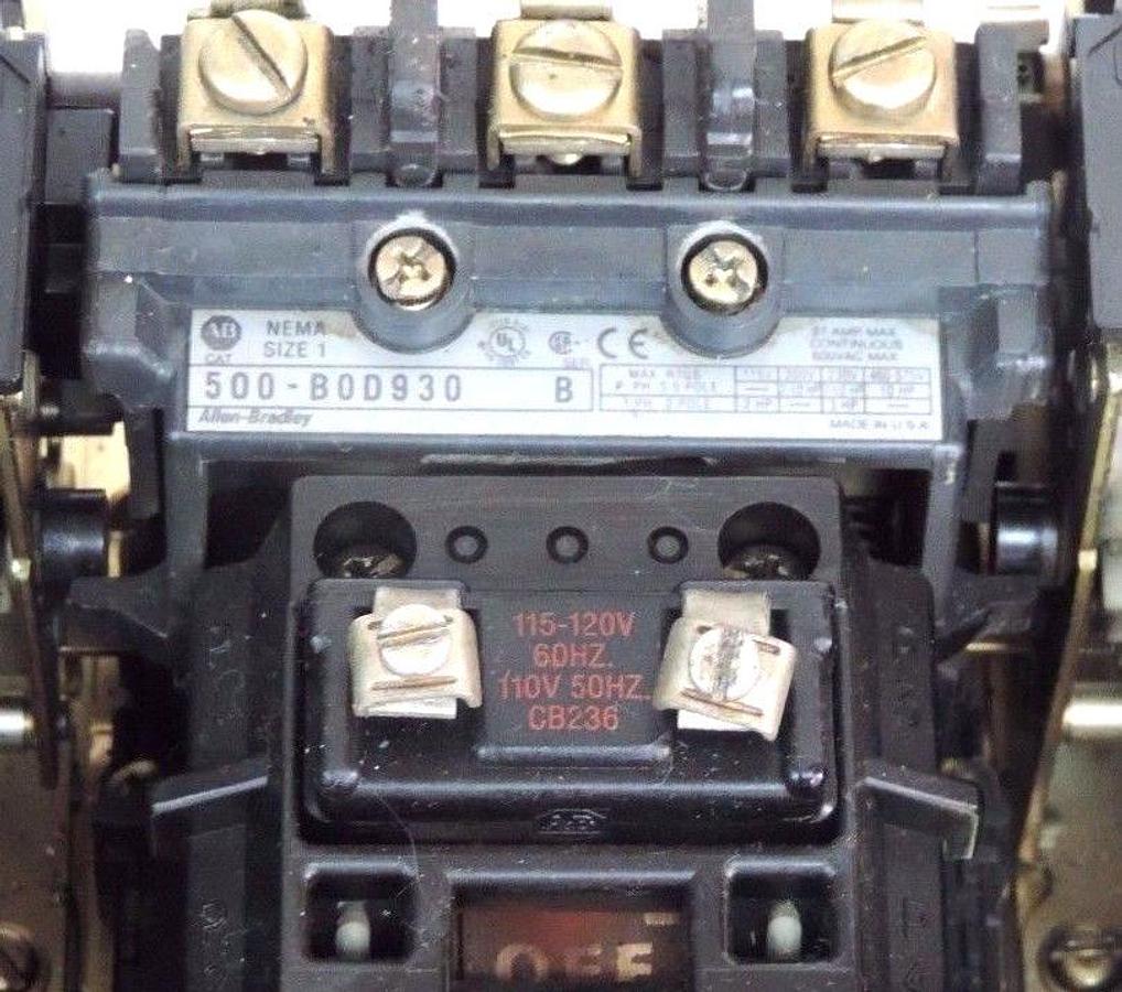Used ALLEN BRADLEY 1000-NX163 SER. A STARTER 600VAC., 500-BOD930 SER. B, CB236 COILS