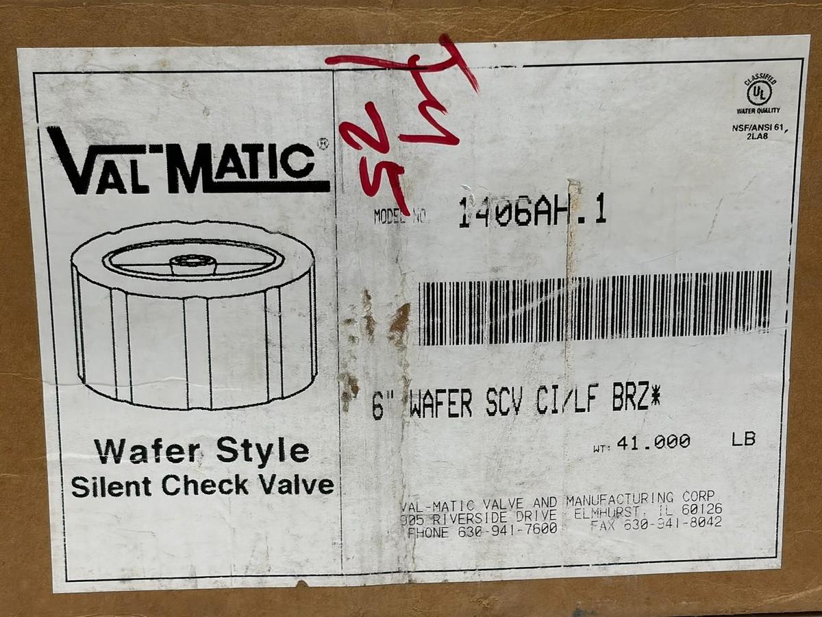 Used Val-Matic 1406AH.1 Wafer Style Silent Check Valve 6" CI/LF BRZ 125/250 - New