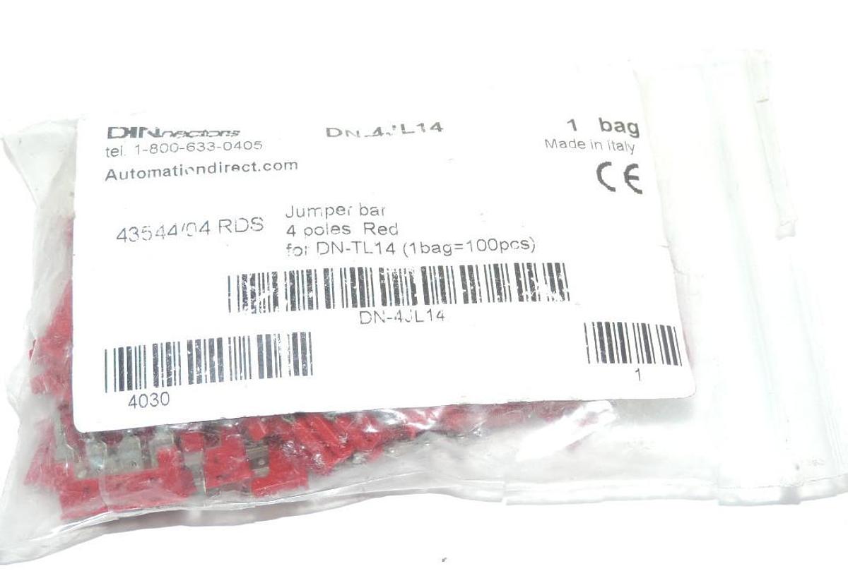 Used AUTOMATION DIRECT DN-4JL14 JUMPER BARS 4 POLES RED FOR DN-TL14 DINNECTORS QTY 83