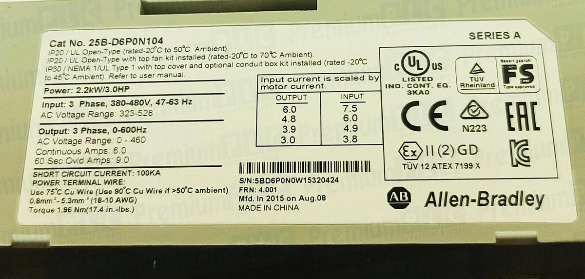 NEW ALLEN BRADLEY 25B-D6P0N104 /A POWERFLEX 525 AC DRIVE 2.2kW/3.0HP