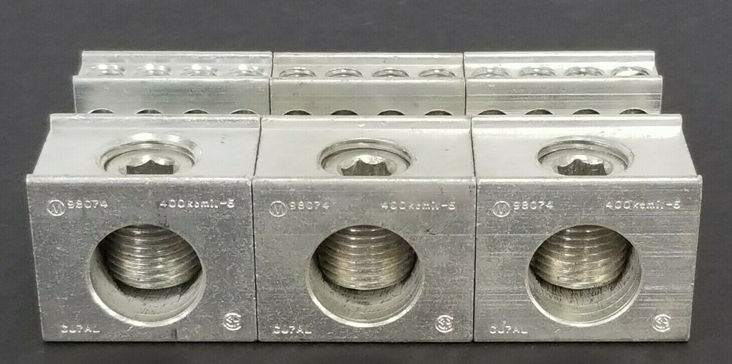 Used LOT OF 3 ILSCO 98074 LUG CONNECTORS 400KCMIL-6 CU7AL 2-14