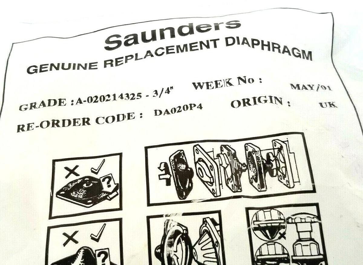 LOT OF 2 NEW SAUNDERS DA020P4 DIAPHRAGMS 3/4'' A-020214325-3/4''