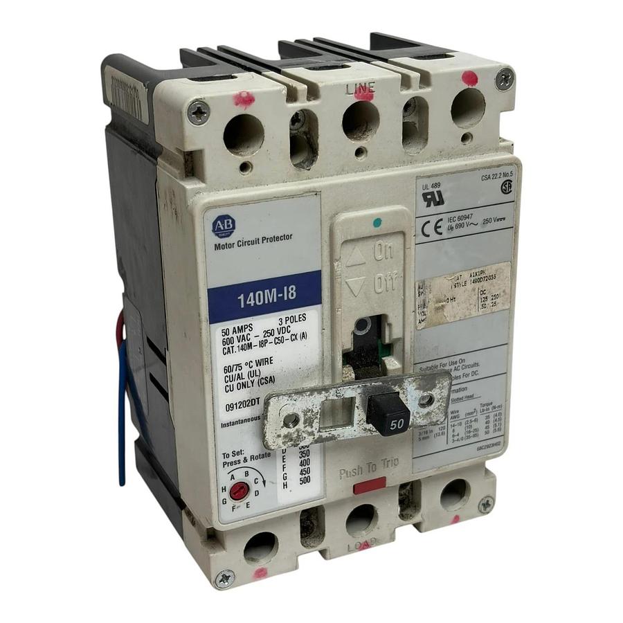 Used Allen-Bradley 140M-I8 Motor Circuit Protector 50A 3 Pole Breaker 140M-I8P-C50-CX