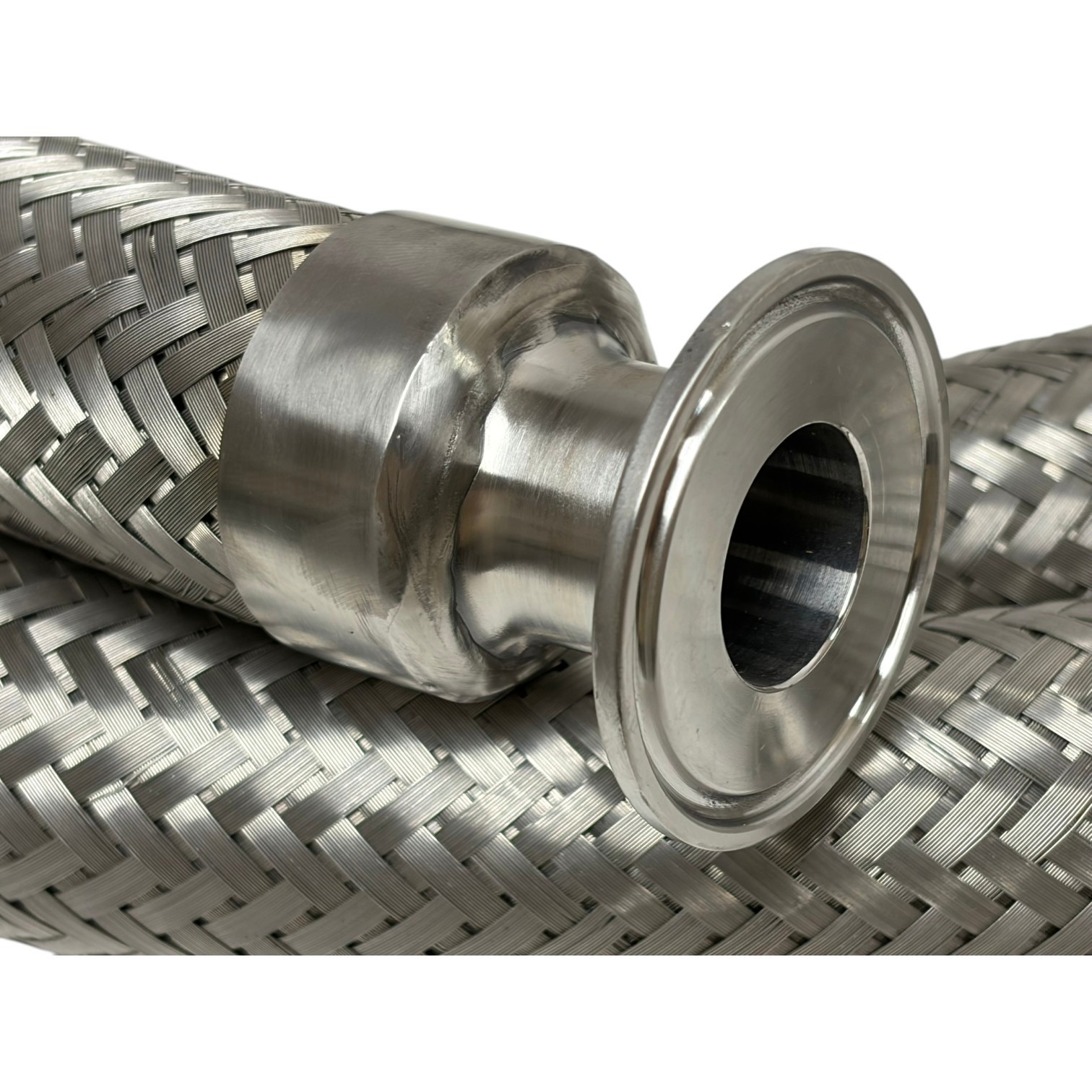 Used Hose Master 10ft Stainless Steel Braided Flexible Metal Hose 1-1/2" OD 2" Flange