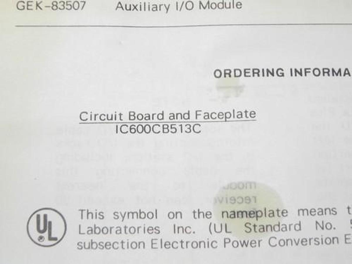 Used NIB GE FANUC IC600CB513C BOARD AUX I/O CONTROL