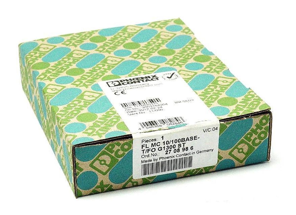 Used NIB PHOENIX CONTACT FL MC 10/100BASE-T/FO G1300 ST - 2708986 FO CONVERTER V/C 04