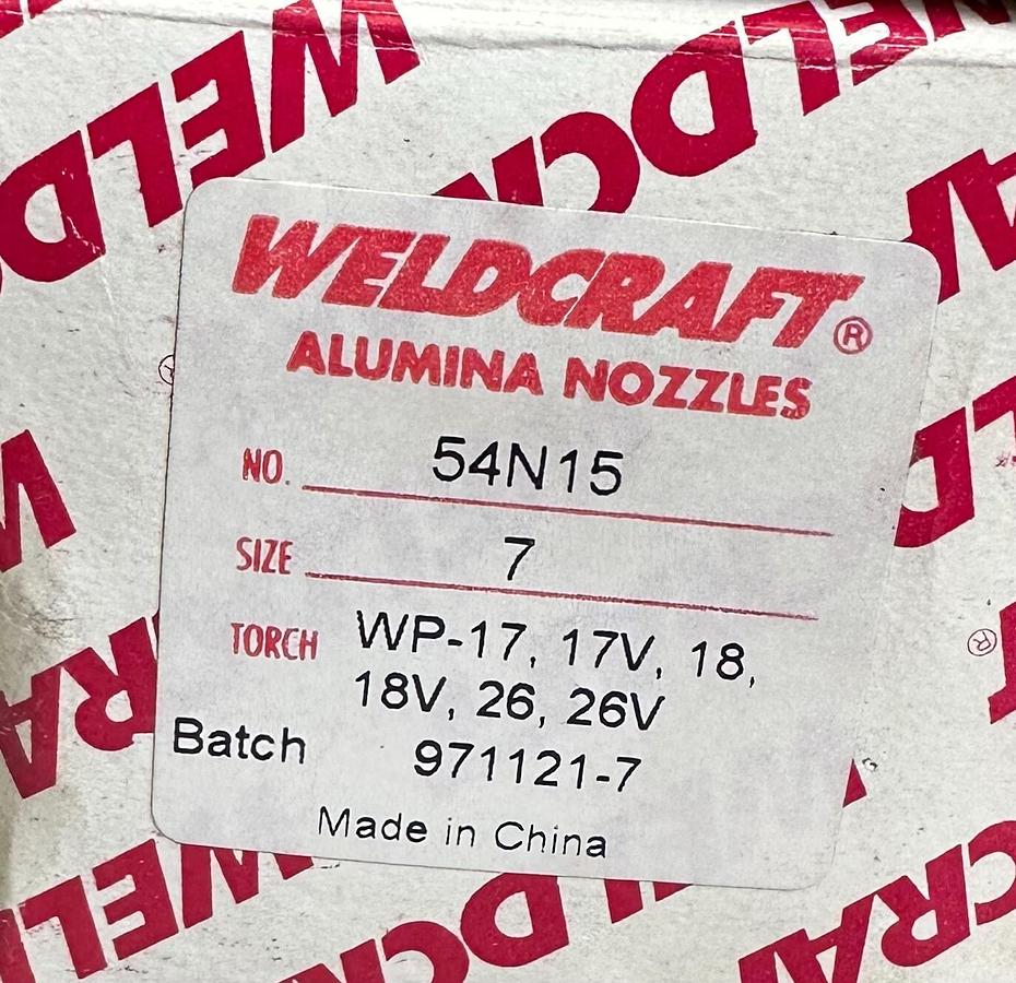 Used 17 NEW WELDCRAFT 54N15 SIZE 7 ALUMINA NOZZLES 7/16 WP-17 17V 18 18V 26 26V