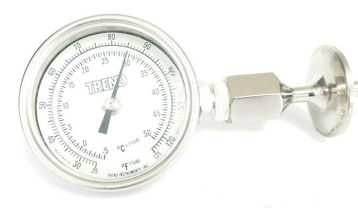 Used TREND INSTRUMENTS 25 TO 125 DEG F / -5 TO 50 DEG C THERMOMETER, 9-1/2" STEM