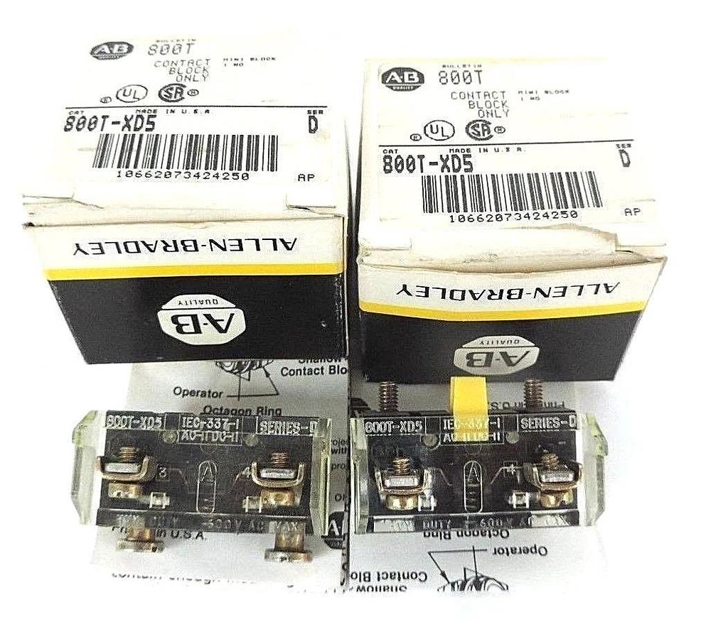 Used LOT OF 2 NEW ALLEN BRADLEY 800T-XD5 CONTACT BLOCK SER. D MINI BLOCK 1 N.O.