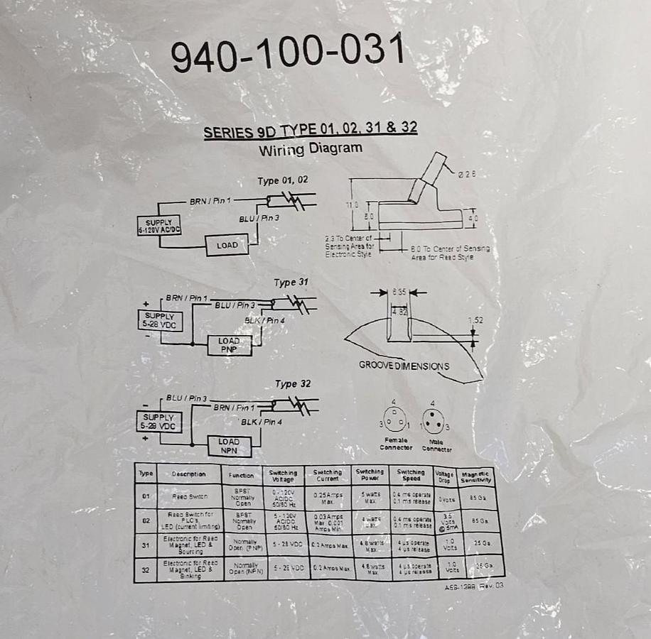 NEW ASCO 940-100-031 POSITION SENSOR 5-28 VDC 940100031