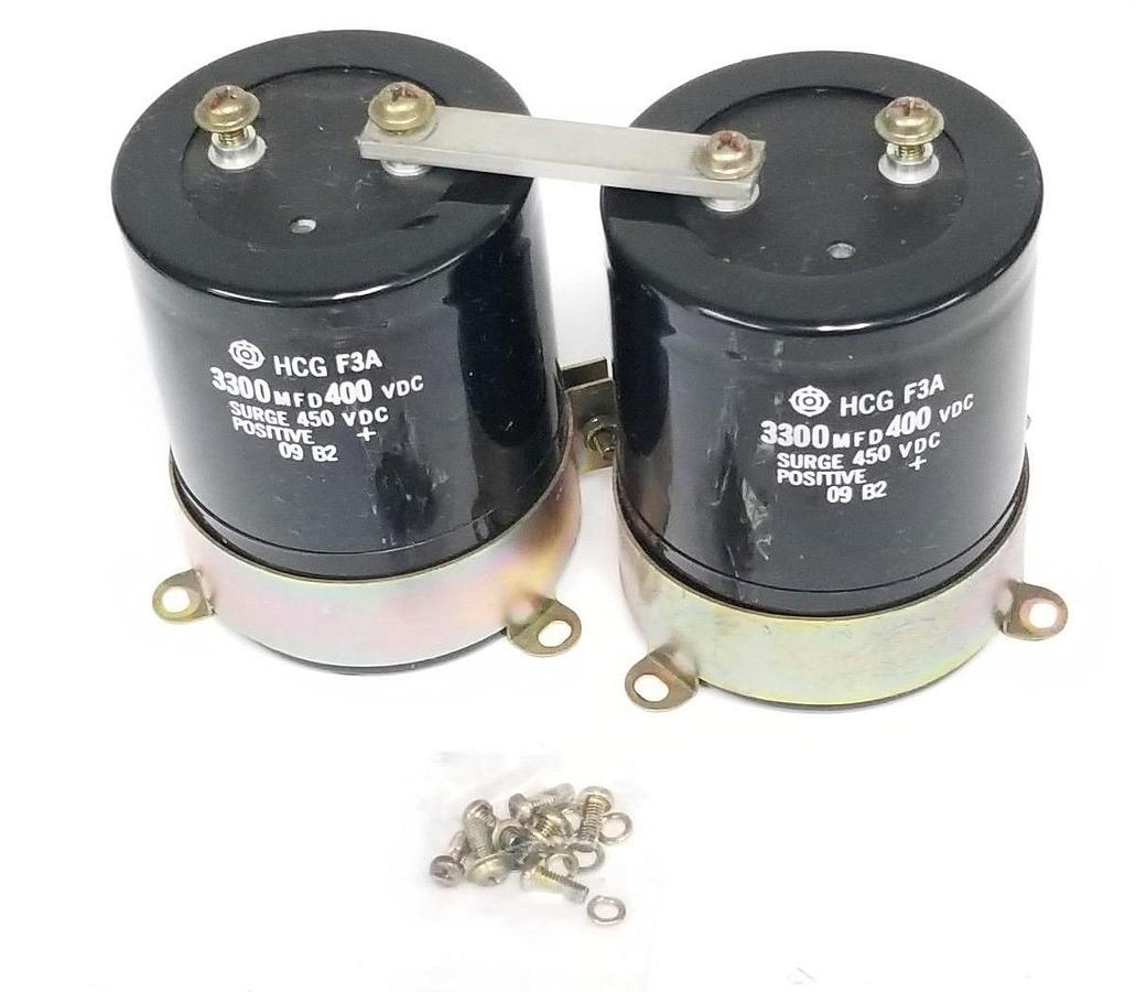 Used LOT OF 2 GENERIC HCG-F3A 3300MFD 400VDC CAPACITORS HCGF3A