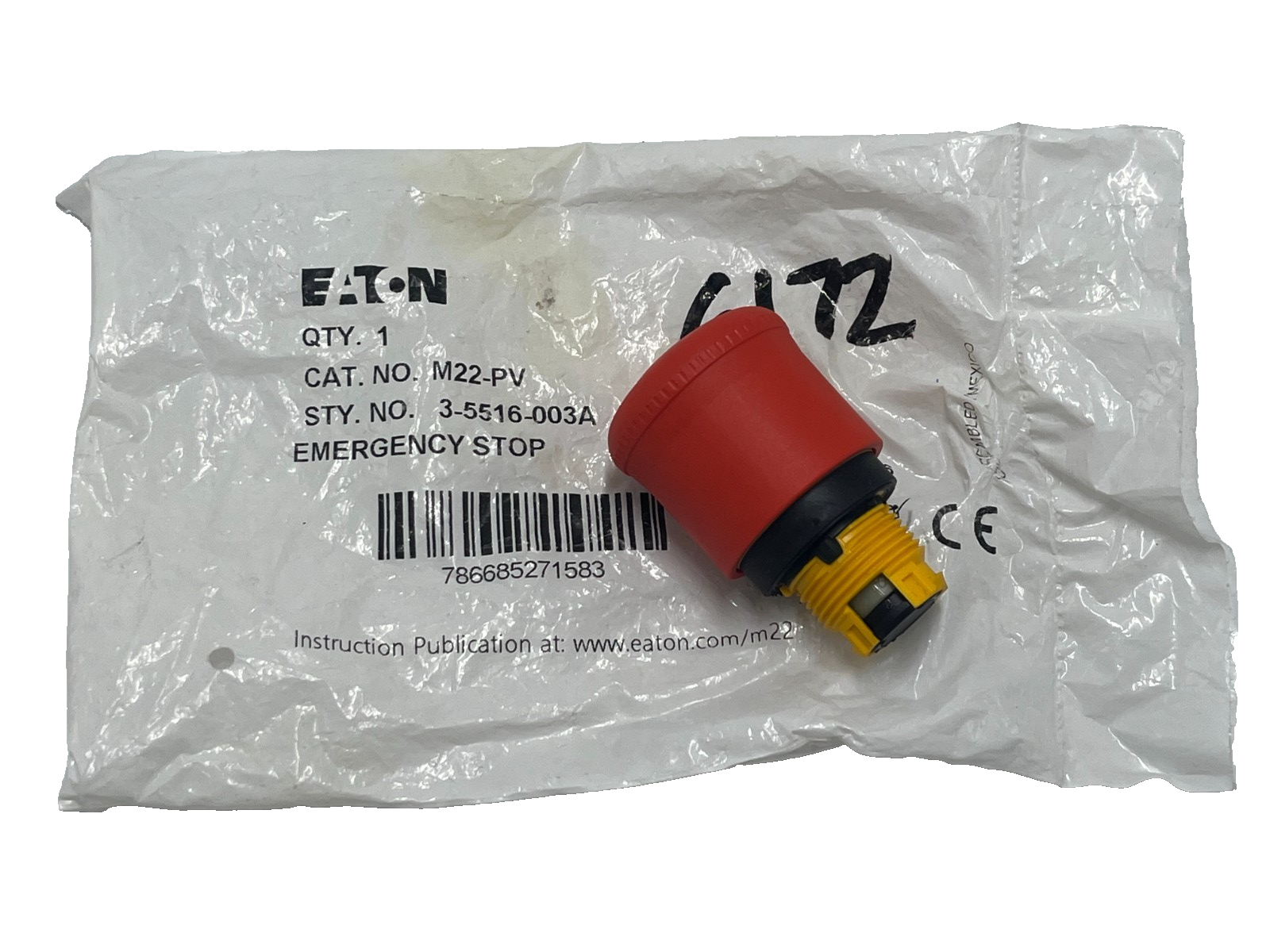 Used Eaton M22-PV Emergency Stop Pushbutton Operator 35mm Red Push-Pull 22.5mm
