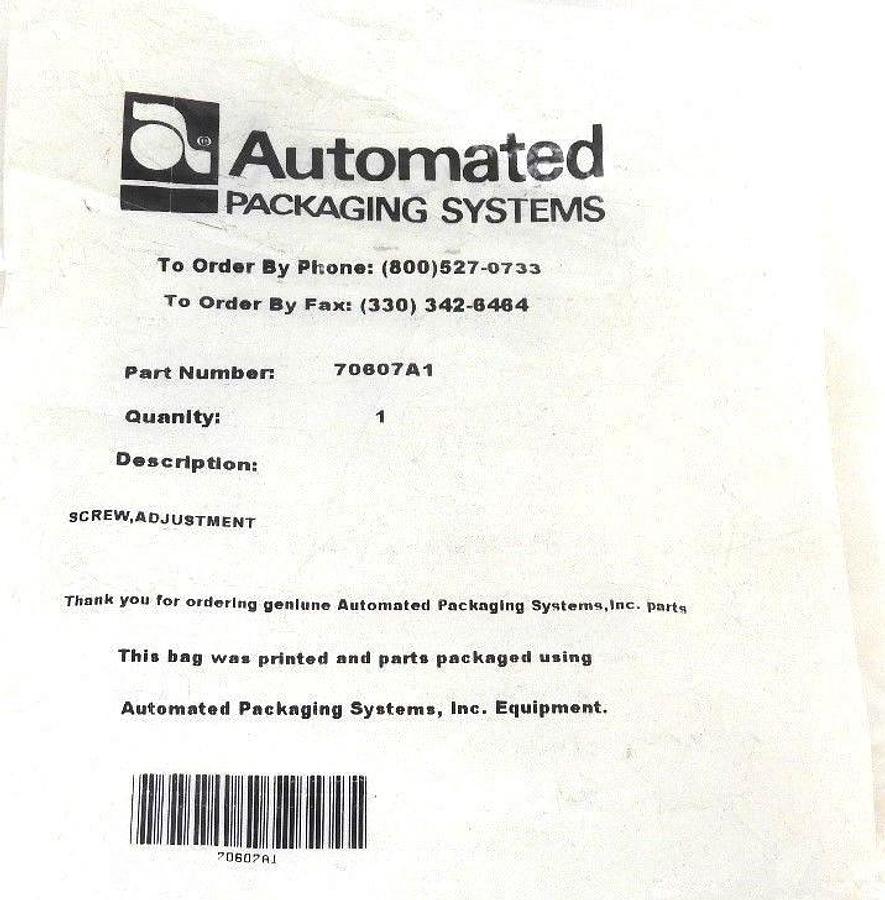 NEW AUTOMATED PACKAGING SYSTEMS 70607A1 SCREW ADJUSTMENT