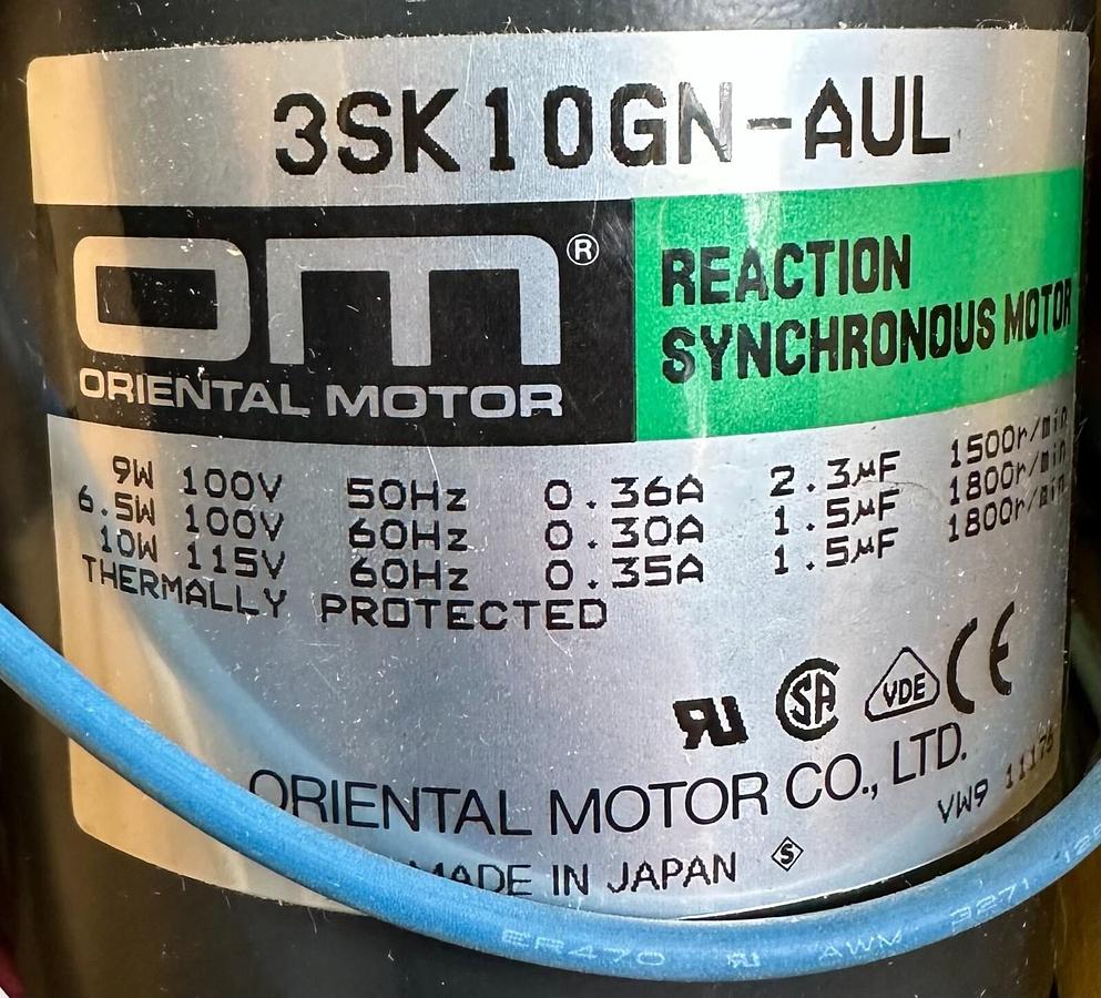 Used NEW ORIENTAL MOTOR 3SK10GN-AUL / 3SK10GNAUL REACTION SYNCHRONOUS MOTOR 115VAC