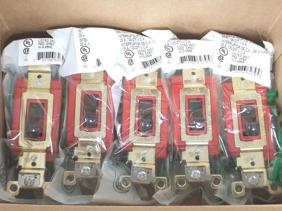 Used BOX OF 8 NEW BRYANT 4903 3-WAY AC SWITCHES 20A 120-277VAC