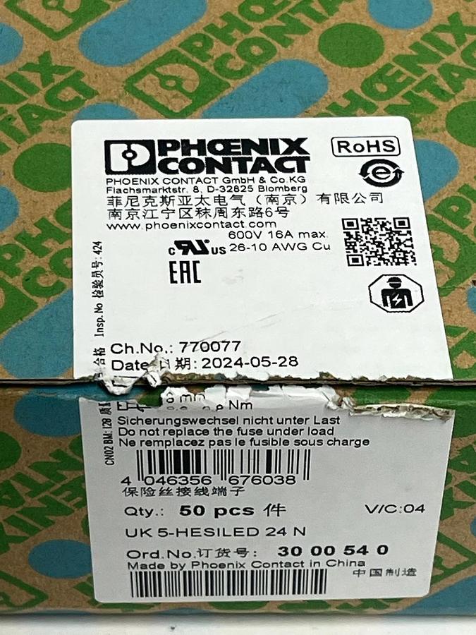Box of 50 Phoenix Contact UK 5-HESILED 24 N Terminal Blocks 3000540 - NSMP