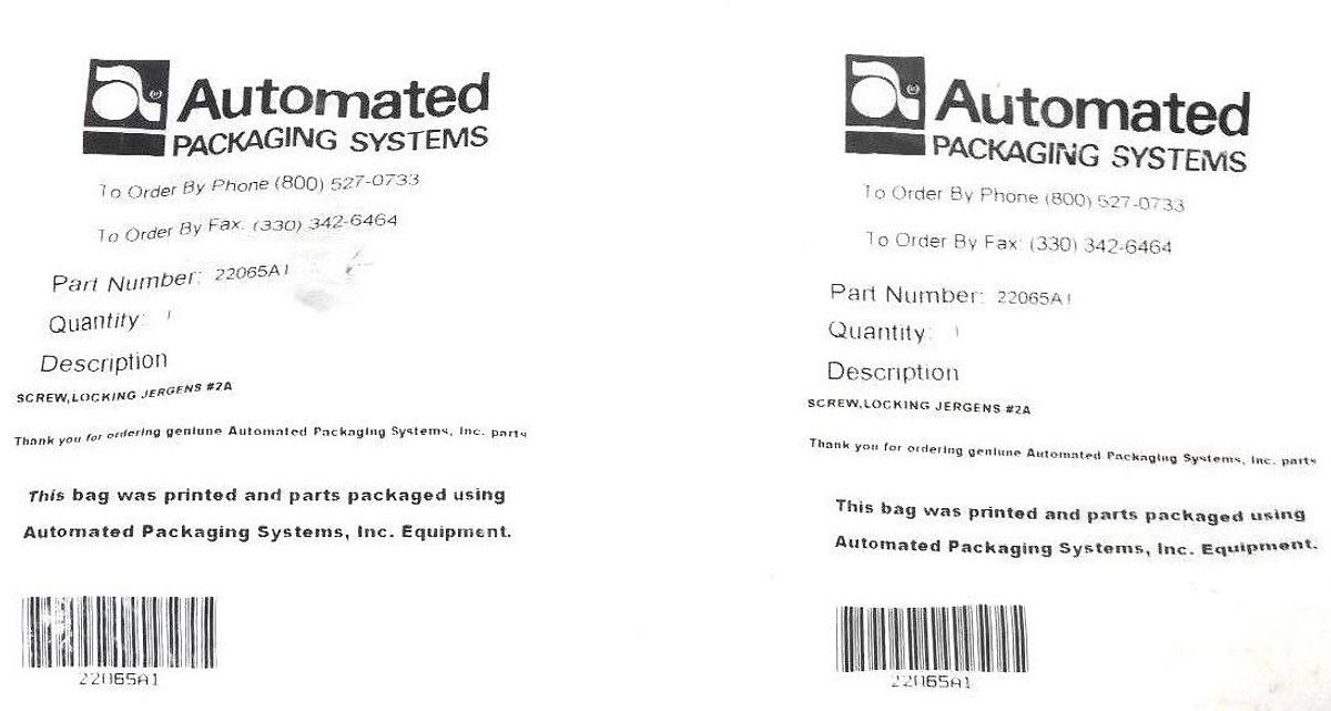 Used LOT OF 2 NEW AUTOMATED PACKAGING SYSTEMS 22065A1 SCREW, LOCKING JERGENS #2A