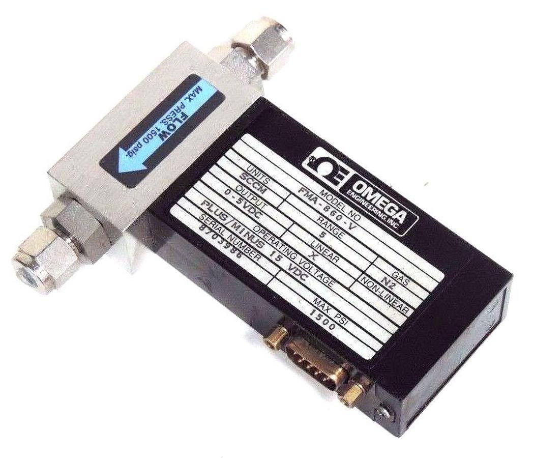 Used NIB OMEGA FMA-860-V FLOW METER 0/5VDC, X LINEAR, SCCM, N2, 1500PSI, FMA860V