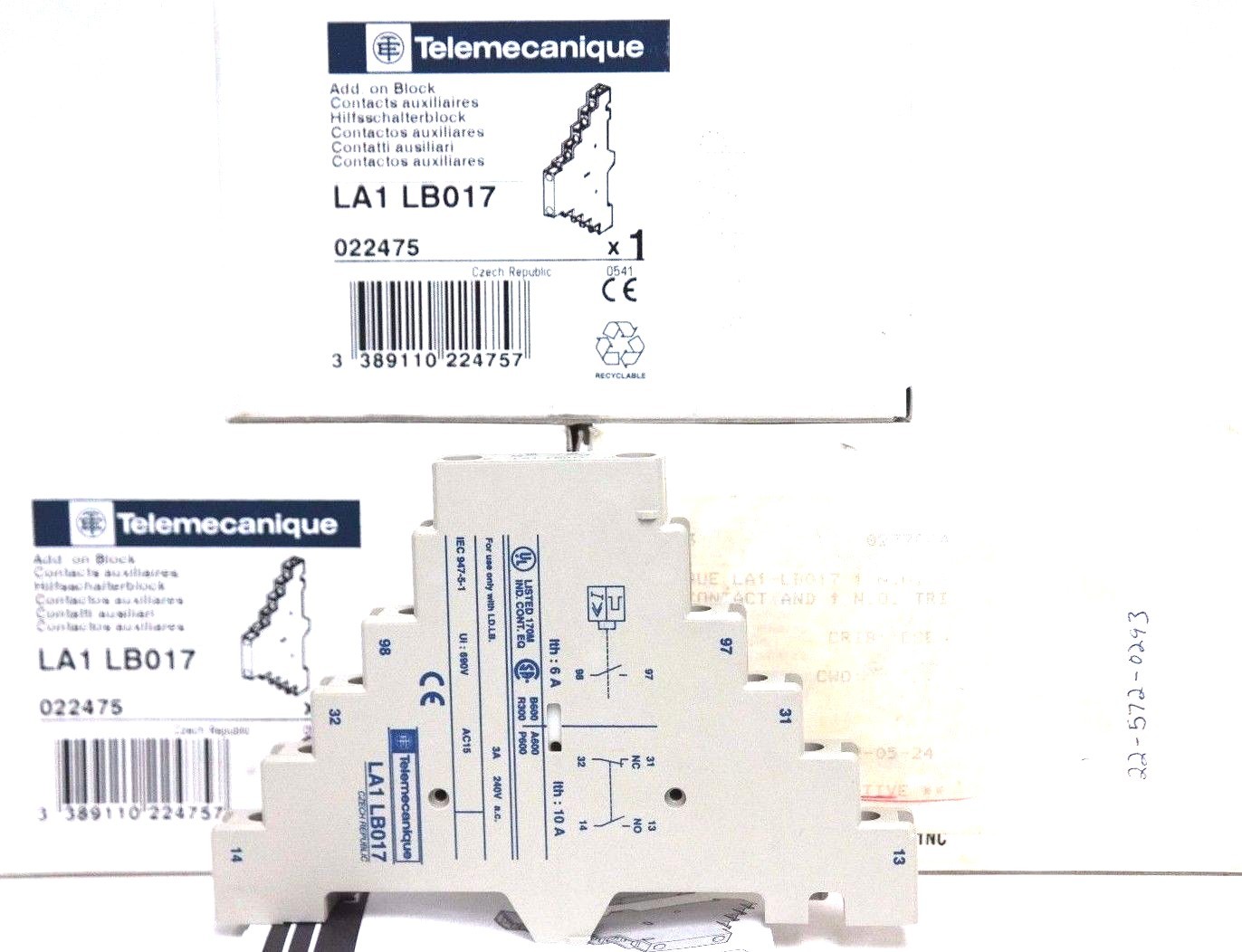 Used LOT OF 3 NIB TELEMECANIQUE LA1-LB017 ADD. ON BLOCKS LA1LB017