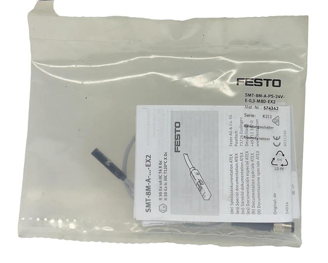 Used NEW FESTO SMT-8M-A-PS-24V-E-0,3-M8D-EX2 / 574342 PROXIMITY SENSOR 24V OEM NSFS