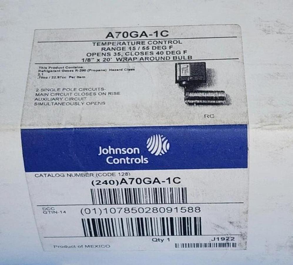 NIB JOHNSON CONTROLS A70GA-1C TEMPERATURE CONTROL 15 / 55 DEG F