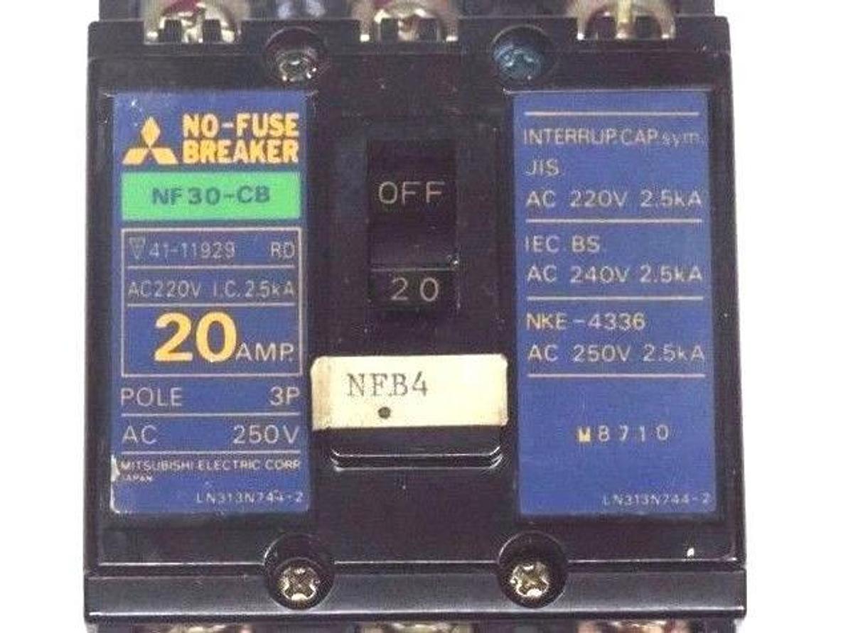 Used MITSUBISHI NF30-CB 20AMP CIRCUIT BREAKER NF30CB 3P 250V