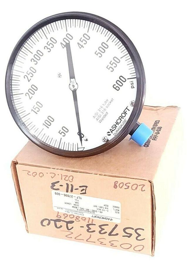 NIB ASHCROFT 45-2462-SS-04L-600# DURAGAUGE SIZE: 4-1/2'' 452462SS04L RANGE: 600#