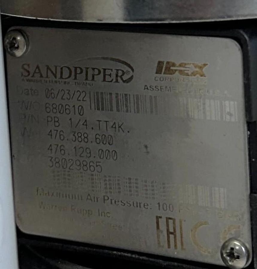 Used WARREN RUPP SANDPIPER PB1/4,TT4K / PB14TT4K / PB1/4 DIAPHRAGM PUMP 100PSI NSMP