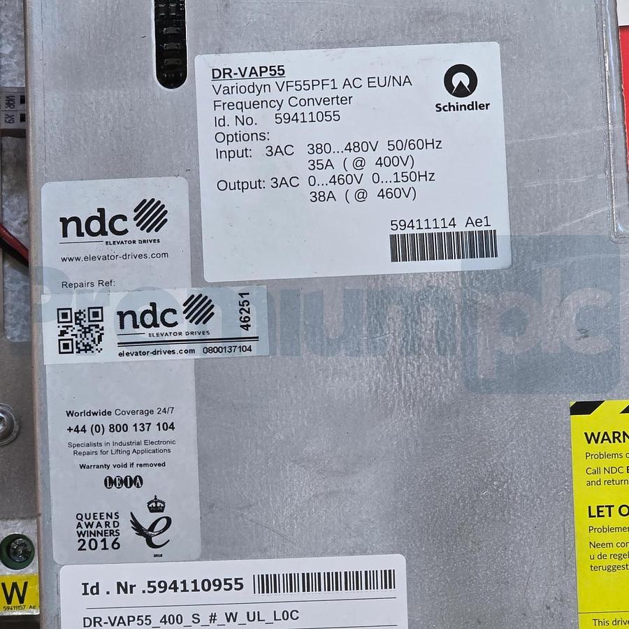 Refurbished Schindler DR-VAP55 Variodyn VF55PF1 AC Frequency Converter 59411055 | DR-VAP055