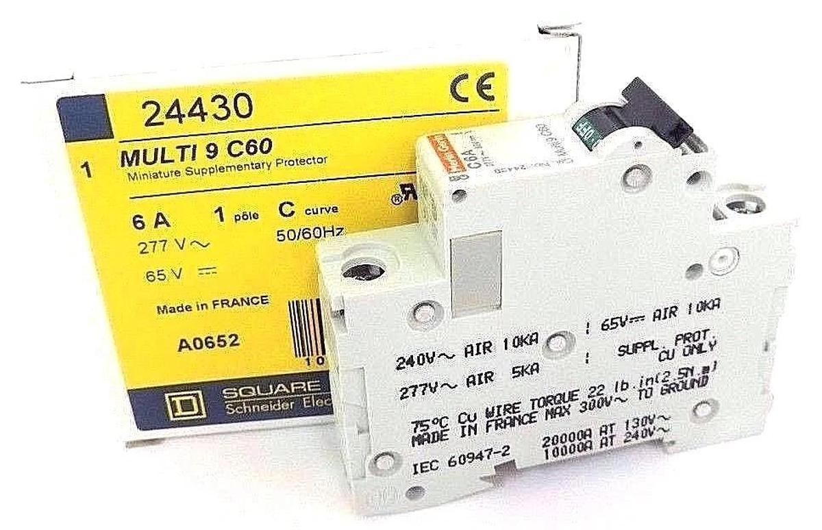Used NIB SQUARE D MULTI 9 C60 MINIATURE SUPPLEMENTARY PROTECTOR 24430, 6A, 1POLE