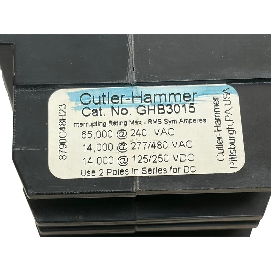Used Cutler-Hammer GHB3015 3-Pole 15 Amp 480V Industrial Circuit Breaker New Surplus
