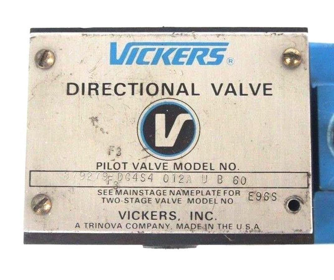 Used VICKERS DG4S4-012A-U-B-60 DIRECTIONAL VALVE 879279 W/ 879141 COIL