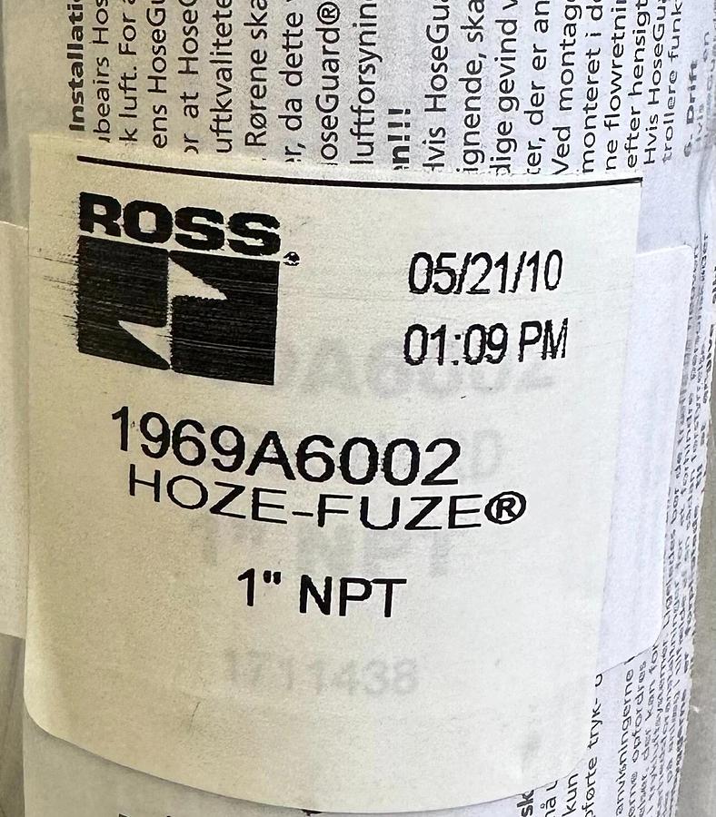 NEW ROSS 1969A6002 HOZE-FUZE 1'' NPT 260PSI SAFETY VALVE