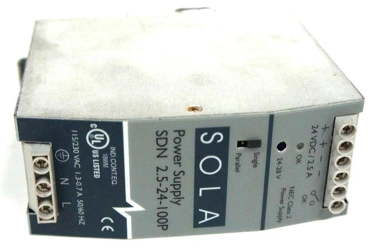 Used SOLA ELECTRIC SDN-2.5-24-100P POWER SUPPLY 24VDC 2.5AMP SDN2524100P