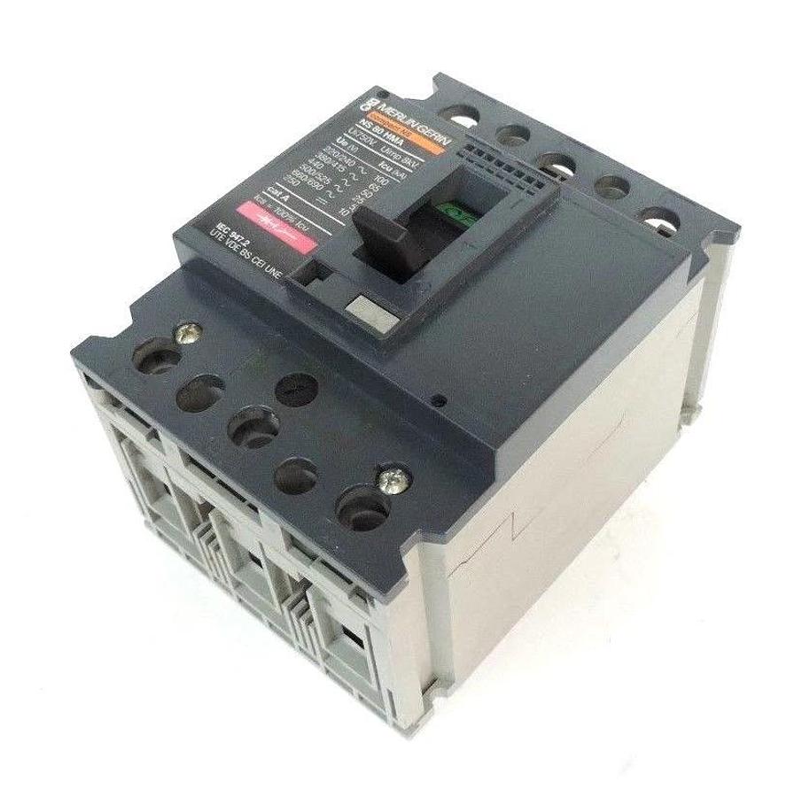 Used MERLIN GERIN NS 80 HMA CIRCUIT BREAKER 80AMP, 3POLE, 750V, NS80HMA