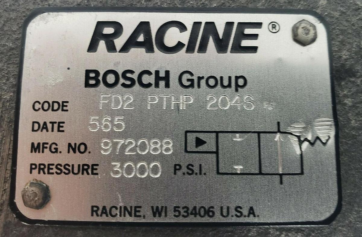 Used BOSCH RACINE FD2-PTHP-204S SOLENOID VALVE 972088 3000PSI FD2PTHP204S
