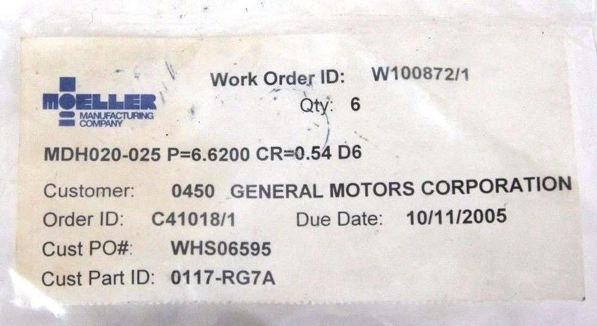 Used BAG OF 6 NEW MOELLER MDH020-025 PUNCHES P=6.6200, CR=0.54 D6, MDH020025