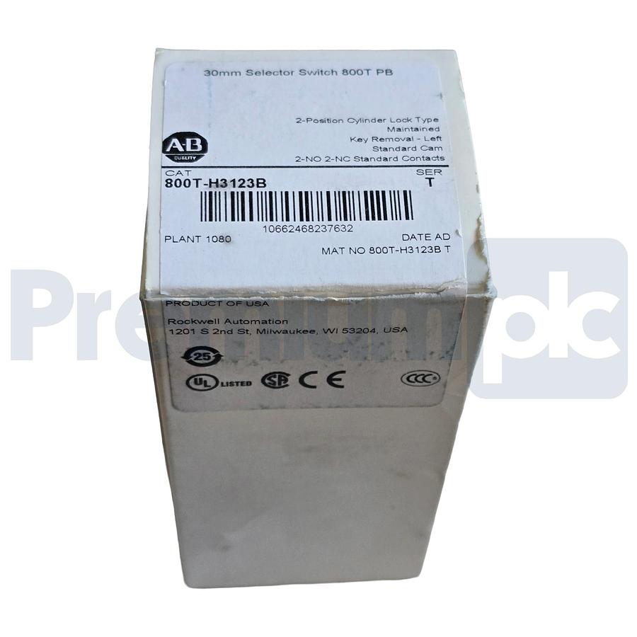 Used Allen-Bradley 800T-H3123B /T Selector Switch 30mm 2Pos Cylinder Lock 2 NO / 2 NC