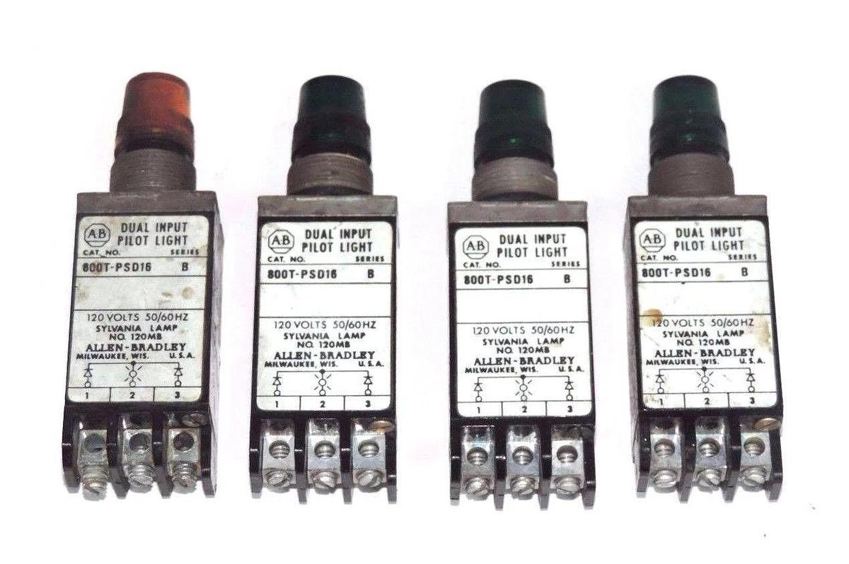 Used LOT OF 4 ALLEN BRADLEY 800T-PSD16 SER. B DUAL INPUT PILOT LIGHTS 800TPSD16