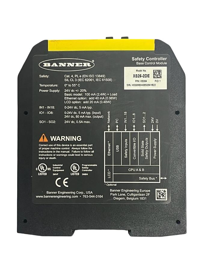 Used Banner XS26-2DE Safety Controller Base Module Dual Ethernet Expandable