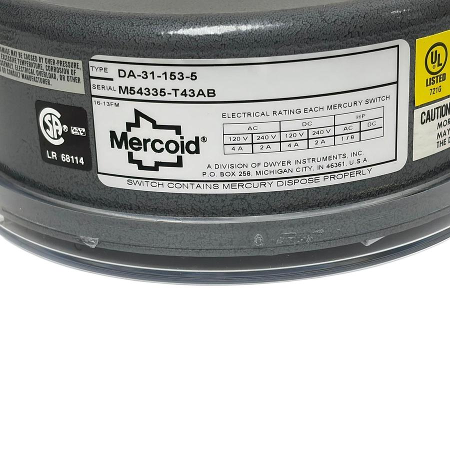 Used Mercoid DA-31-153-5 Bourdon Tube Pressure Switch 0-60 PSIG New Surplus