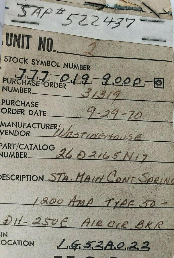 Used LOT OF 25 NEW WESTINGHOUSE 26D2165H17 STATIONARY MAIN CONTACT SPRINGS