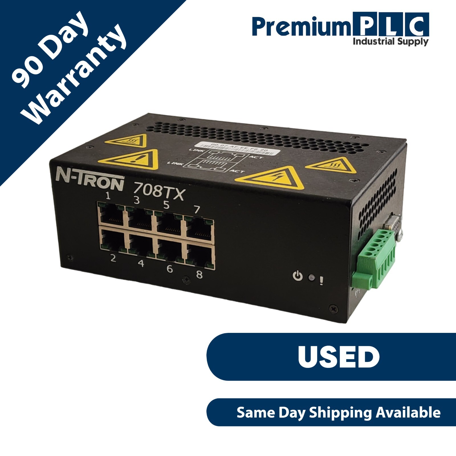 Used RED LION N-TRON 708TX INDUSTRIAL ETHERNET SWITCH 8-PORT 110/100BaseTX RJ-45