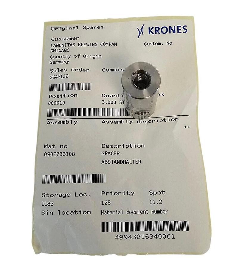 Used LOT OF 3 NEW KRONES 0902733108 SPACER ABSTANDHALTERS