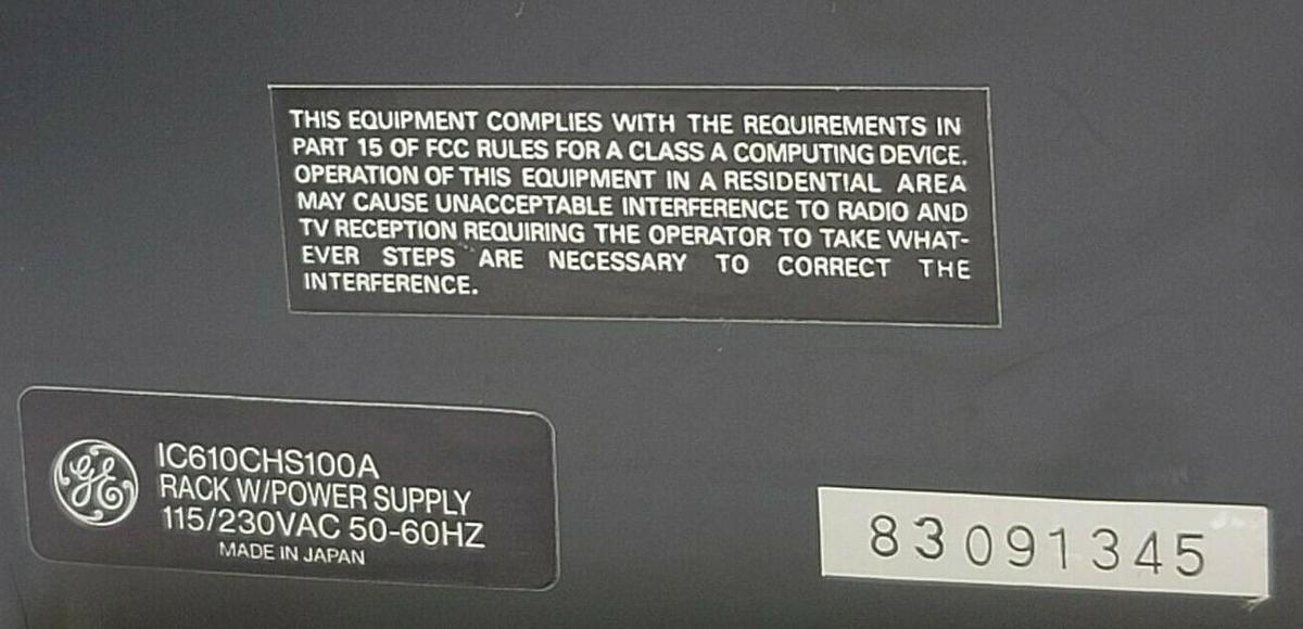Used GE FANUC IC610CHS100A RACK W/ POWER SUPPLY, IC610MDL175A, IC610MDL101A