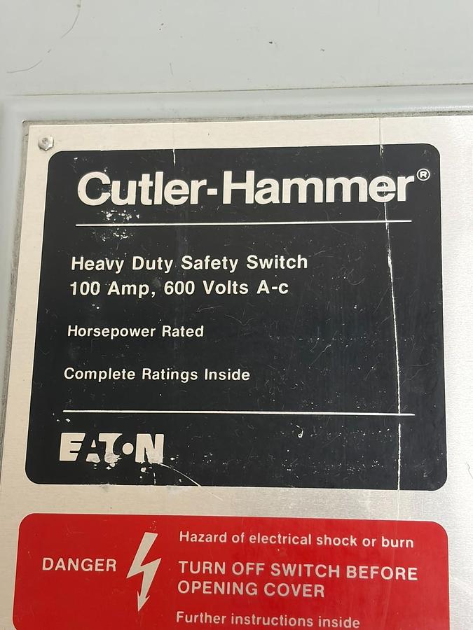 Used New Eaton Cutler-Hammer DH363FGK Safety Switch 100A 600V 3P Fusible